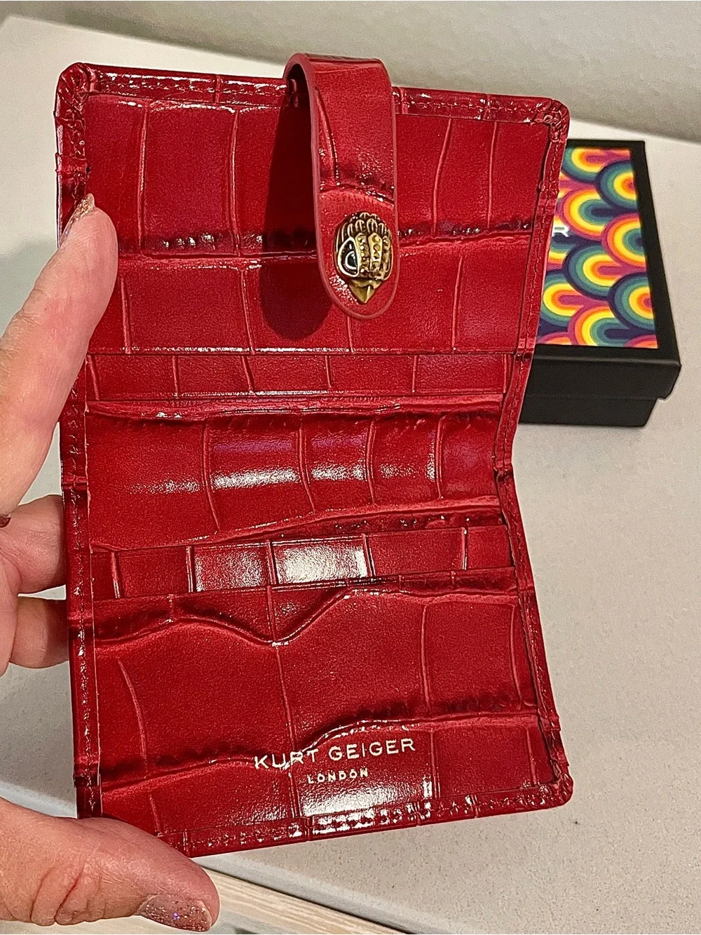Kurt Geiger New Croc-Embossed Leather CardWallet/SnapClose/SlotsFrontBack&Inside